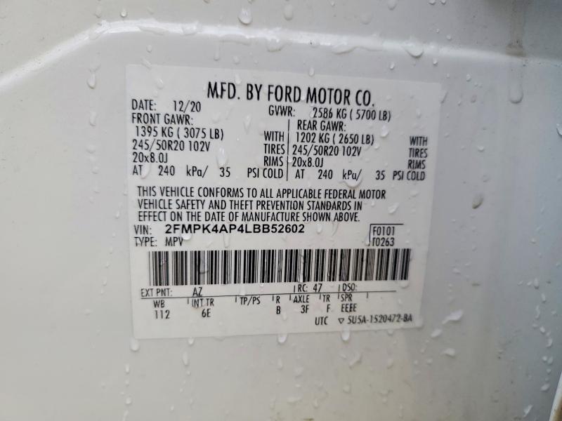 2020 Ford Edge მანქანა იყიდება აუქციონზე, vin: 2FMPK4AP4LBB52602, აუქციონის ნომერი: 49326866