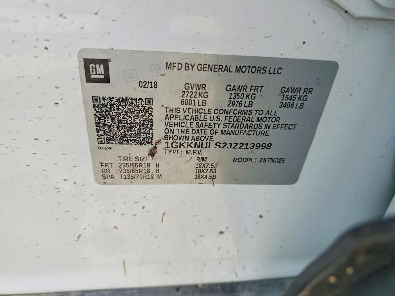 49663346 :رقم المزاد ، 1GKKNULS2JZ213998 vin ، 2018 Gmc Acadia مزاد بيع