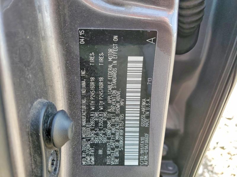 Aukcja sprzedaży 2015 Toyota Highlander, vin: 5TDBKRFH9FS157195, numer aukcji: 49645146