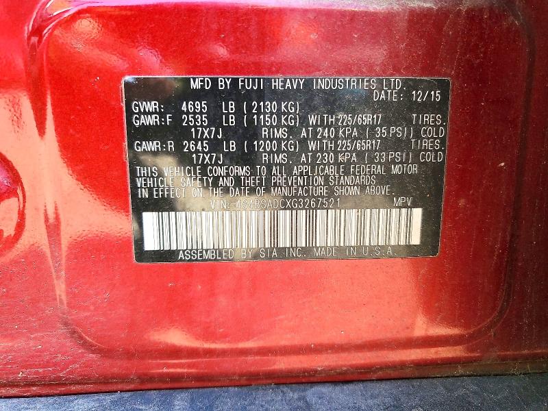 2016 Subaru Outback მანქანა იყიდება აუქციონზე, vin: 4S4BSADCXG3267521, აუქციონის ნომერი: 50441856