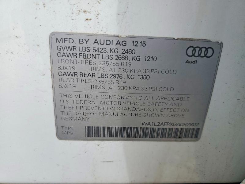 Продаж на аукціоні авто 2016 Audi Q5, vin: WA1L2AFPXGA092802, номер лоту: 49935176