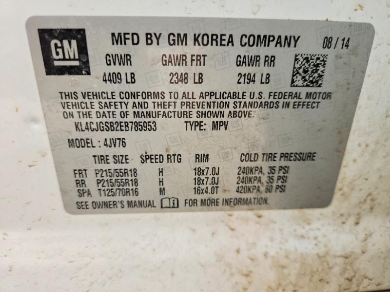 2014 Buick Encore მანქანა იყიდება აუქციონზე, vin: KL4CJGSB2EB785953, აუქციონის ნომერი: 48332536