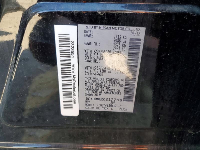 Aukcja sprzedaży 2013 Infiniti Jx35, vin: 5N1AL0MM8DC312298, numer aukcji: 48713936