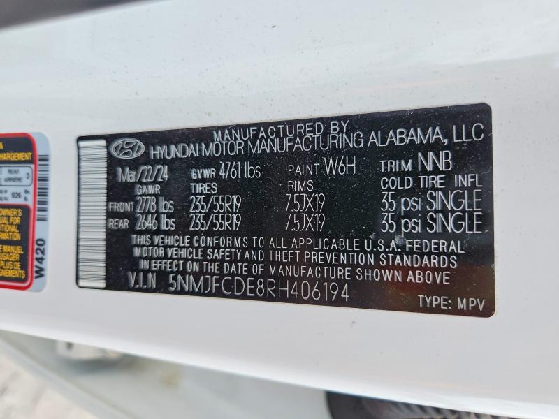 Aukcja sprzedaży 2024 Hyundai Tucson, vin: 5NMJFCDE8RH406194, numer aukcji: 49766076