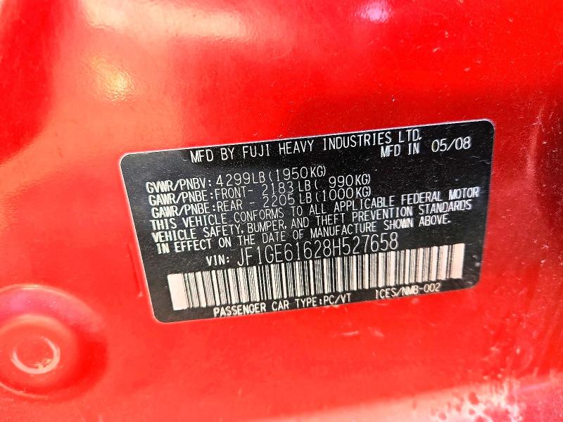 Aukcja sprzedaży 2008 Subaru Impreza, vin: JF1GE61628H527658, numer aukcji: 51317176