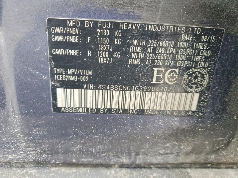 48661206 :رقم المزاد ، 4S4BSCNC1G3220470 vin ، 2016 Subaru Outback مزاد بيع