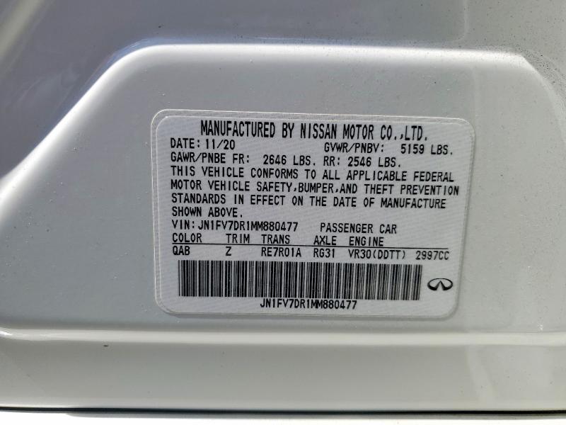 Aukcja sprzedaży 2021 Infiniti Q50, vin: JN1FV7DR1MM880477, numer aukcji: 50824086