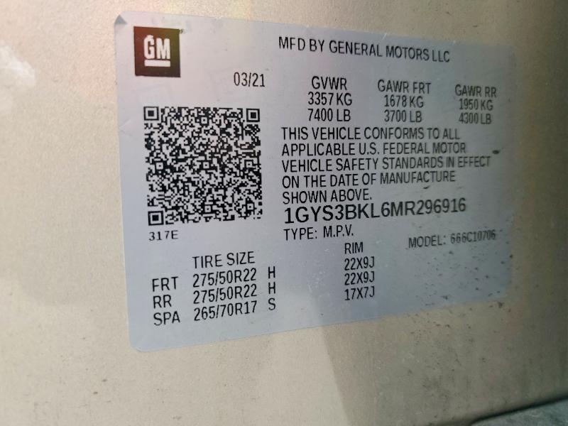 49655356 :رقم المزاد ، 1GYS3BKL6MR296916 vin ، 2021 Cadillac Escalade مزاد بيع