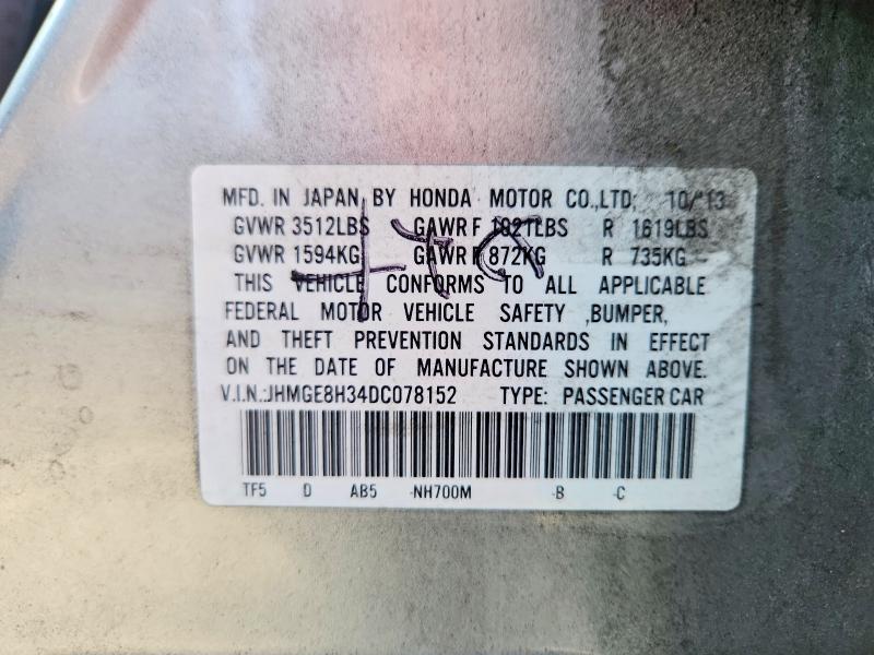 Продаж на аукціоні авто 2013 Honda Fit, vin: JHMGE8H34DC078152, номер лоту: 50901196