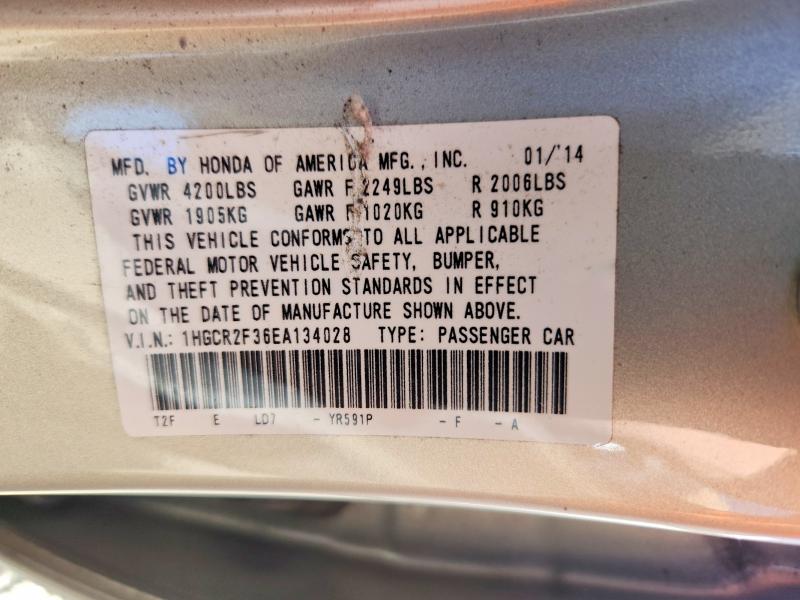 2014 Honda Accord მანქანა იყიდება აუქციონზე, vin: 1HGCR2F36EA134028, აუქციონის ნომერი: 51026656