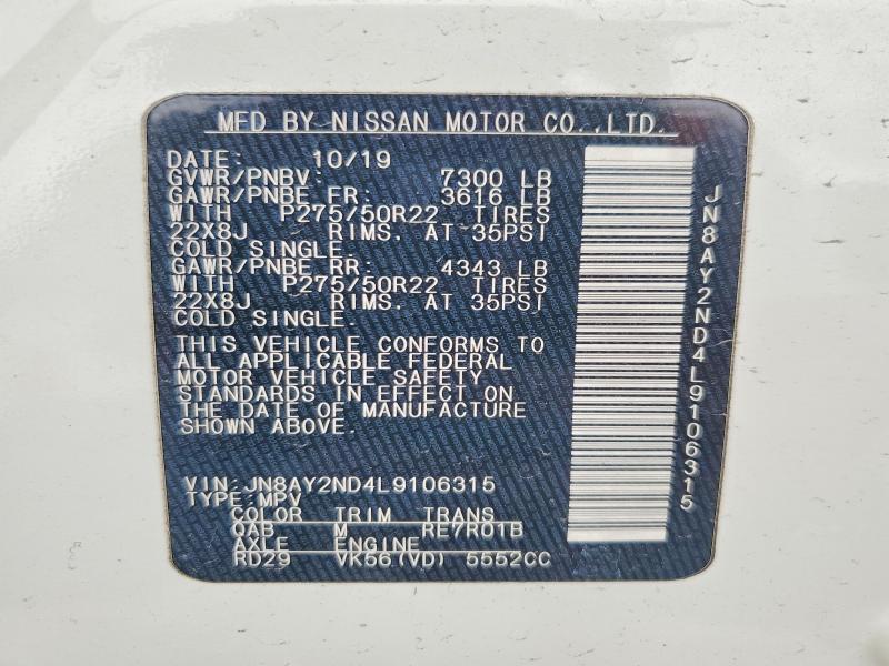 Aukcja sprzedaży 2020 Nissan Armada, vin: JN8AY2ND4L9106315, numer aukcji: 50588566