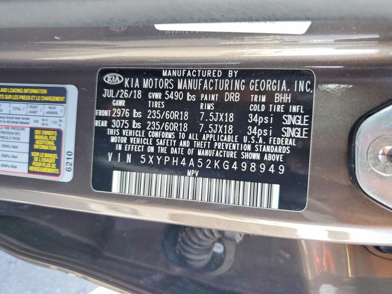 Продажа на аукционе авто 2019 Kia Sorento, vin: 5XYPH4A52KG498949, номер лота: 49513366