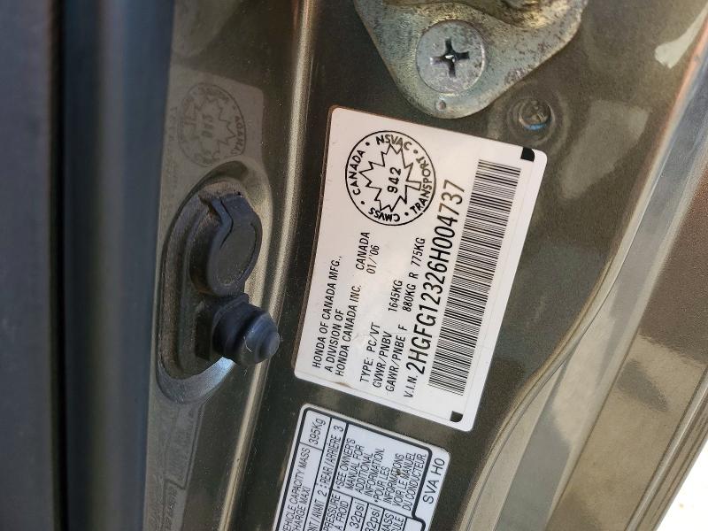 Продаж на аукціоні авто 2006 Honda Civic, vin: 2HGFG12326H004737, номер лоту: 50653766