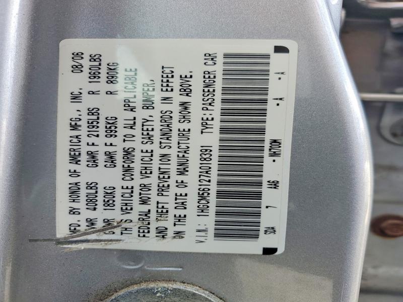 Aukcja sprzedaży 2007 Honda Accord, vin: 1HGCM56127A018391, numer aukcji: 48162306