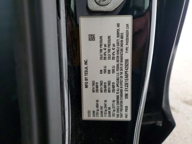 Aukcja sprzedaży 2023 Tesla Model 3, vin: 5YJ3E1EA8PF439206, numer aukcji: 50047996