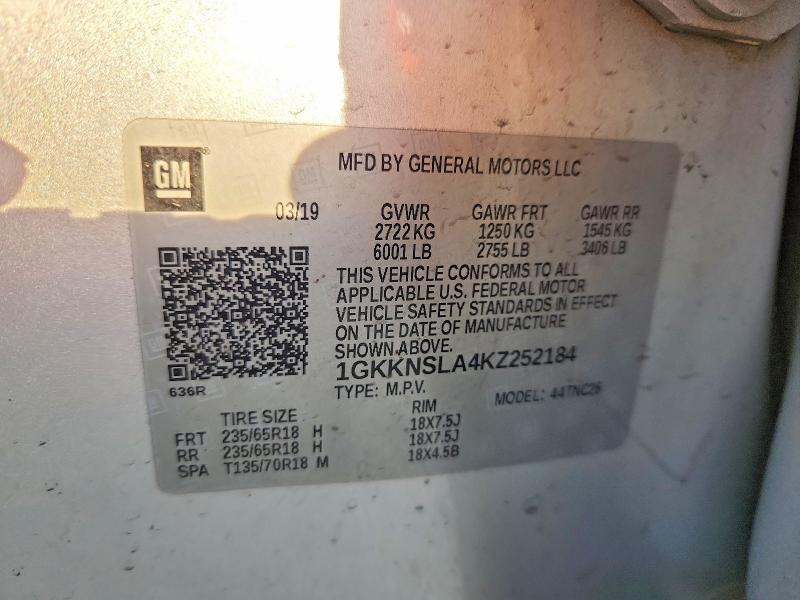 49146456 :رقم المزاد ، 1GKKNSLA4KZ252184 vin ، 2019 Gmc Acadia مزاد بيع