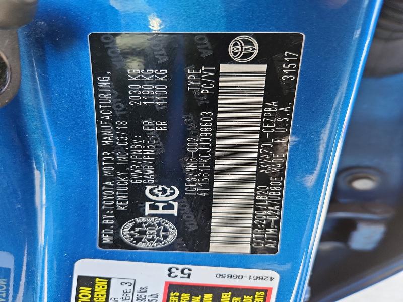 49150166 :رقم المزاد ، 4T1B61HK0JU098603 vin ، 2018 Toyota Camry مزاد بيع