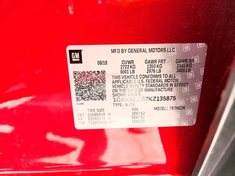 Aukcja sprzedaży 2019 Gmc Acadia, vin: 1GKKNLLS7KZ135875, numer aukcji: 50062426