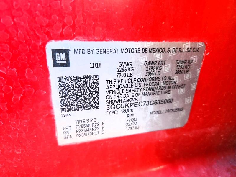 2018 Chevrolet Silverado მანქანა იყიდება აუქციონზე, vin: 3GCUKPEC7JG635060, აუქციონის ნომერი: 50524246