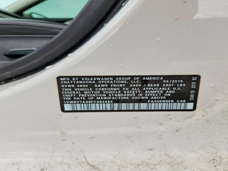 49974516 :رقم المزاد ، 1VWBV7A36FC082462 vin ، 2015 Volkswagen Passat مزاد بيع