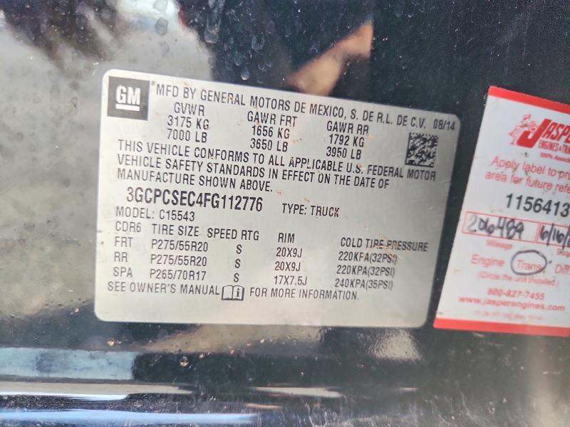 Aukcja sprzedaży 2015 Chevrolet Silverado, vin: 3GCPCSEC4FG112776, numer aukcji: 49863176