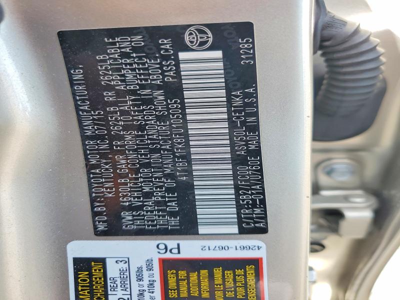Продаж на аукціоні авто 2015 Toyota Camry, vin: 4T1BF1FK8FU105095, номер лоту: 52032356