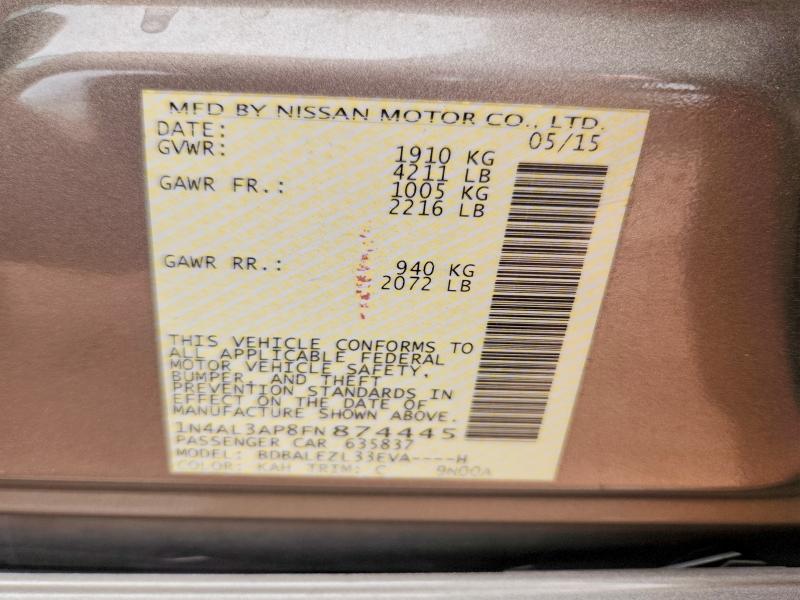 Продажа на аукционе авто 2015 Nissan Altima, vin: 1N4AL3AP8FN874445, номер лота: 48773196