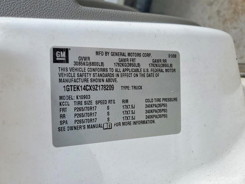 2009 Gmc Sierra მანქანა იყიდება აუქციონზე, vin: 1GTEK14CX9Z178209, აუქციონის ნომერი: 51067596