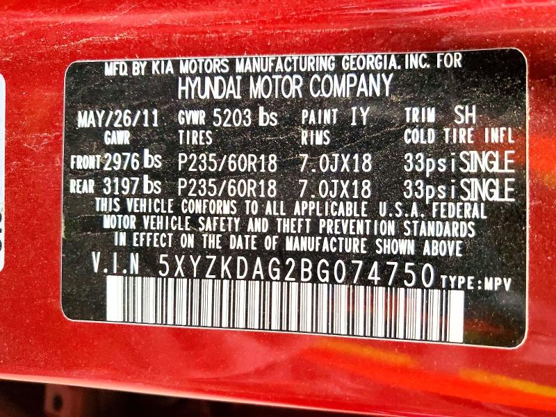 Продаж на аукціоні авто 2011 Hyundai Santa Fe, vin: 5XYZKDAG2BG074750, номер лоту: 49519656