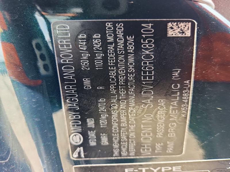 Aukcja sprzedaży 2024 Jaguar F-type, vin: SAJDV1EE6RCK85104, numer aukcji: 51186296