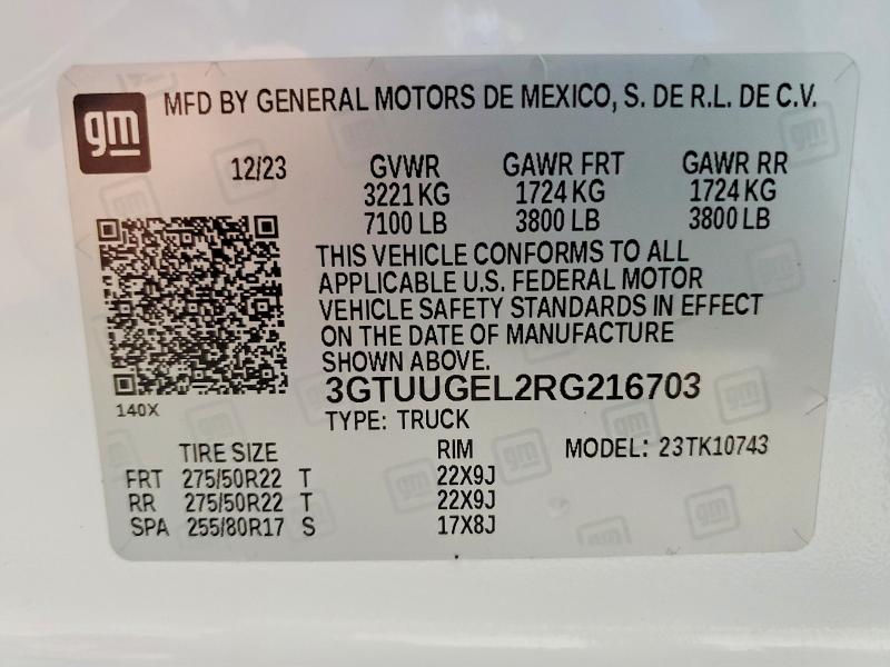 Aukcja sprzedaży 2024 Gmc Sierra, vin: 3GTUUGEL2RG216703, numer aukcji: 52157966
