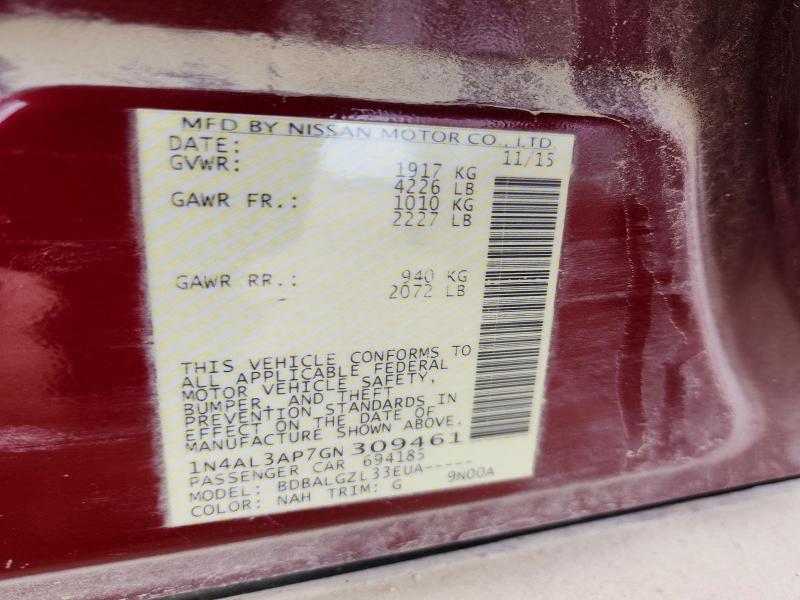 49336756 :رقم المزاد ، 1N4AL3AP7GN309461 vin ، 2016 Nissan Altima مزاد بيع