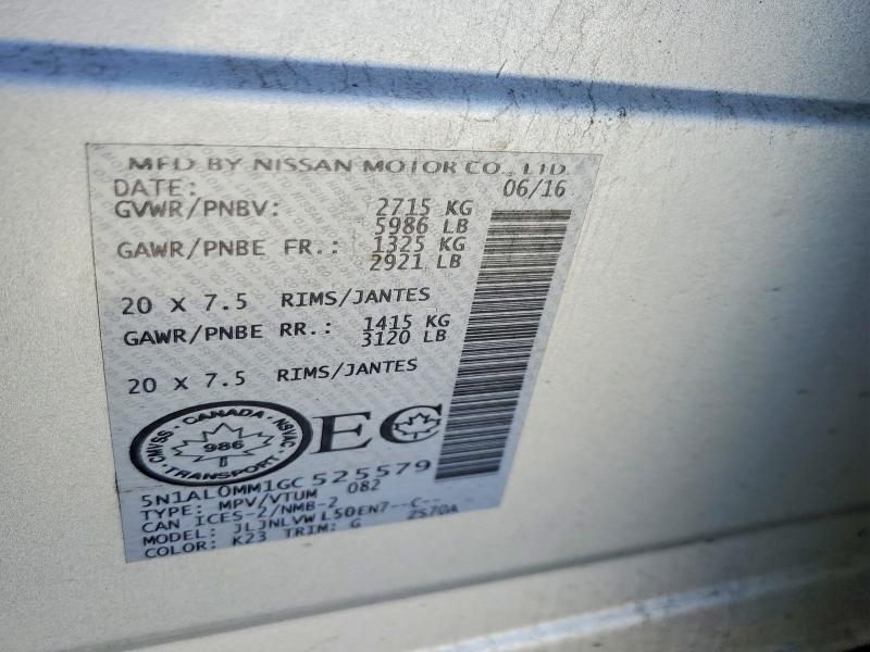 2016 Infiniti Qx60 მანქანა იყიდება აუქციონზე, vin: 5N1AL0MM1GC525579, აუქციონის ნომერი: 50624066