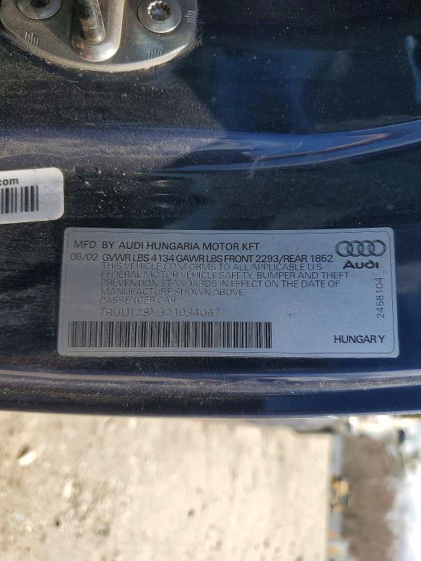 Aukcja sprzedaży 2002 Audi Tt, vin: TRUUT28N321034067, numer aukcji: 49050516