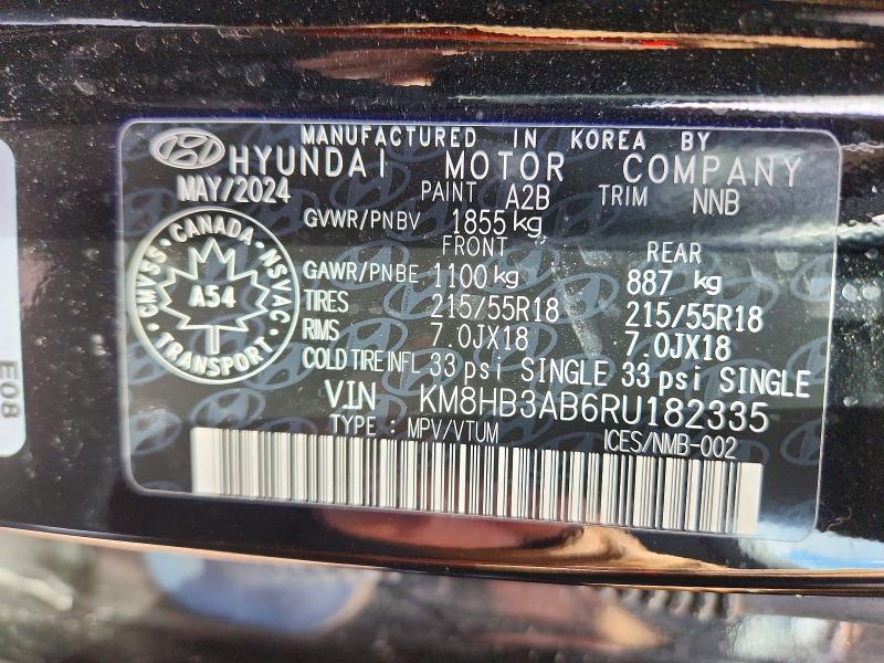49164806 :رقم المزاد ، KM8HB3AB6RU182335 vin ، 2024 Hyundai Kona مزاد بيع