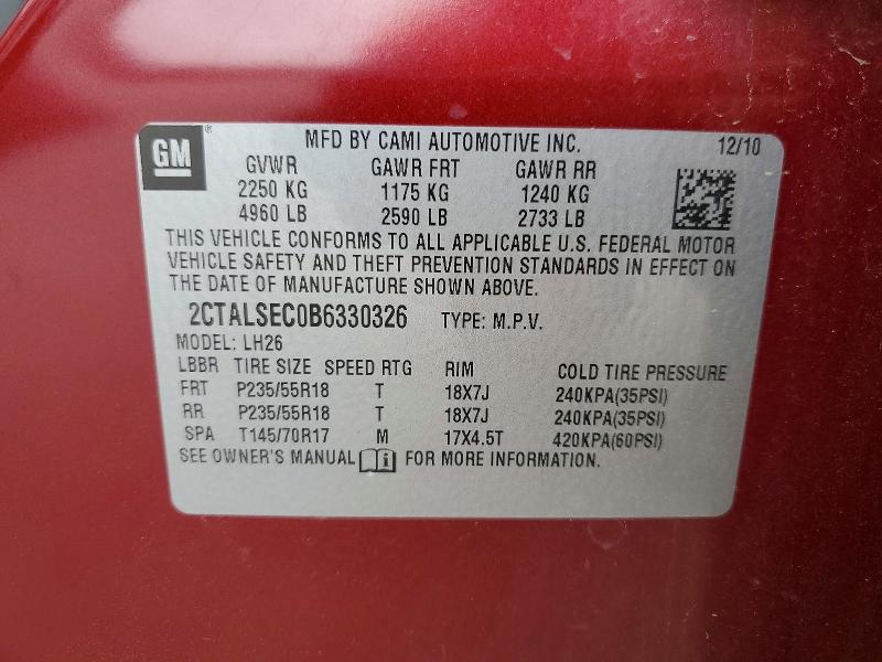 51157476 :رقم المزاد ، 2CTALSEC0B6330326 vin ، 2011 Gmc Terrain مزاد بيع