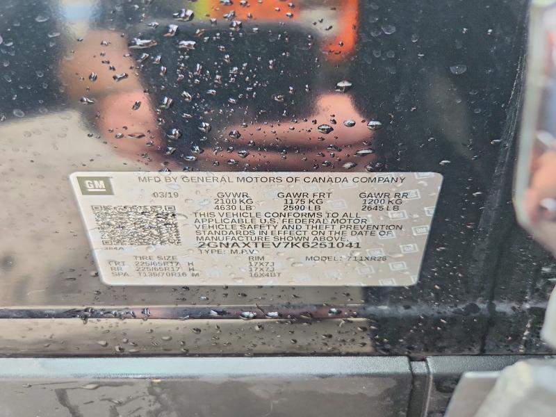 Aukcja sprzedaży 2019 Chevrolet Equinox, vin: 2GNAXTEV7K6251041, numer aukcji: 48949576