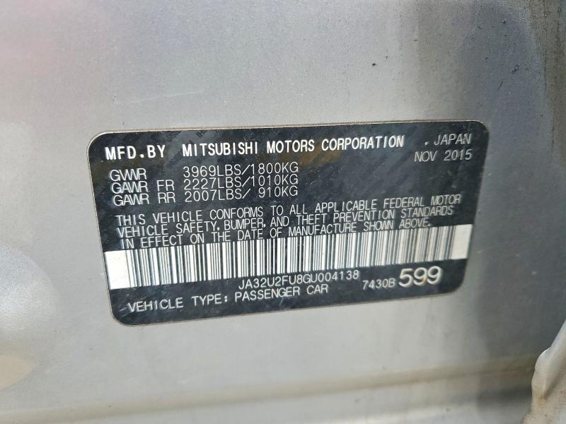 Aukcja sprzedaży 2016 Mitsubishi Lancer, vin: JA32U2FU8GU004138, numer aukcji: 49686956