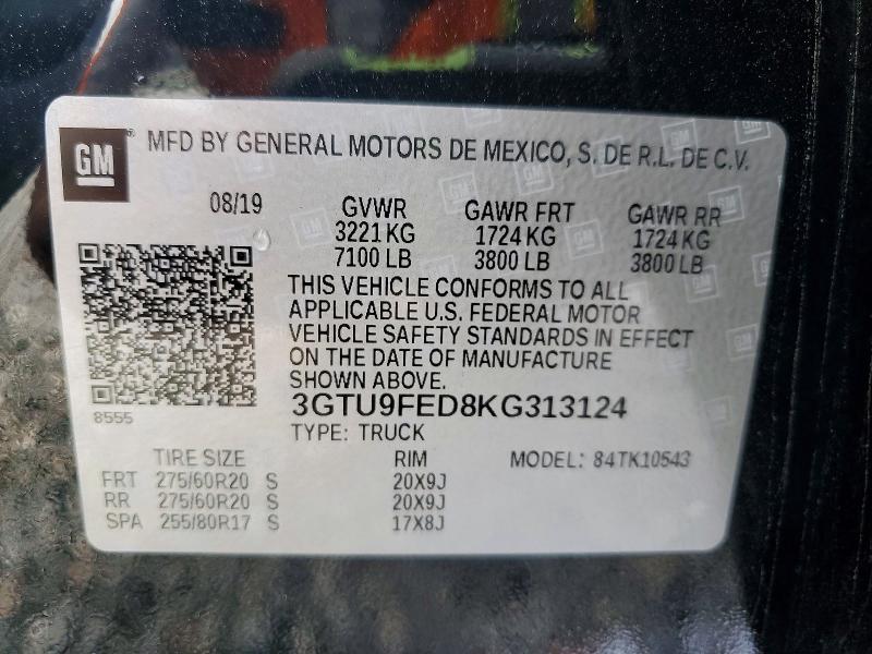 Продажа на аукционе авто 2019 Gmc Sierra, vin: 3GTU9FED8KG313124, номер лота: 49598096