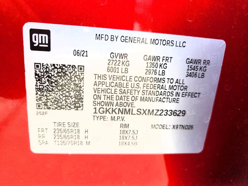 50658256 :رقم المزاد ، 1GKKNMLSXMZ233629 vin ، 2021 Gmc Acadia مزاد بيع
