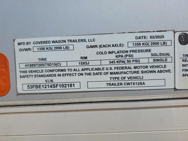 Продаж на аукціоні авто 2025 Covered Wagon Unknown, vin: 53FBE1214SF102181, номер лоту: 51856776