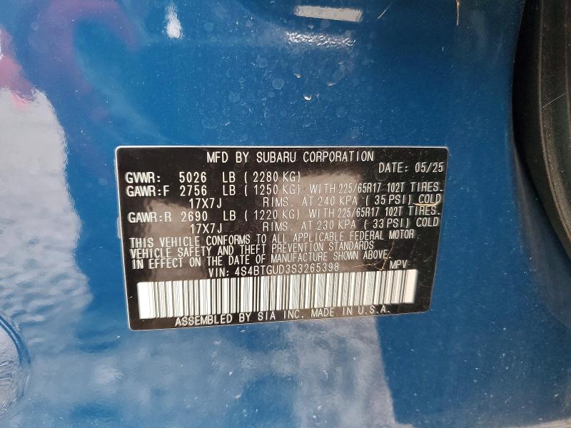 Продаж на аукціоні авто 2025 Subaru Outback, vin: 4S4BTGUD3S3265398, номер лоту: 46150216
