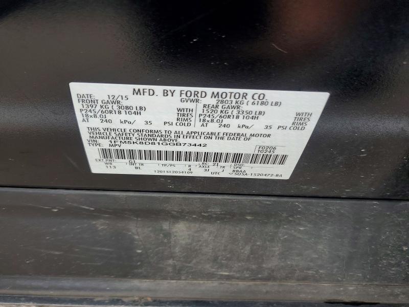 Продаж на аукціоні авто 2016 Ford Explorer, vin: 1FM5K8D81GGB73442, номер лоту: 41631036