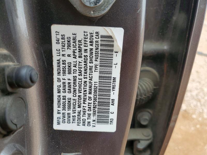 Aukcja sprzedaży 2012 Honda Civic, vin: 19XFB2F58CE065211, numer aukcji: 50687586
