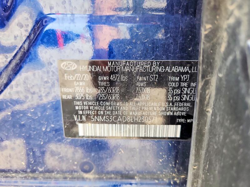 Продаж на аукціоні авто 2020 Hyundai Santa Fe, vin: 5NMS3CAD8LH230571, номер лоту: 50088456