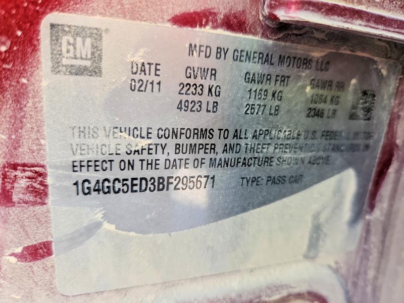 2011 Buick Lacrosse მანქანა იყიდება აუქციონზე, vin: 1G4GC5ED3BF295671, აუქციონის ნომერი: 46852486