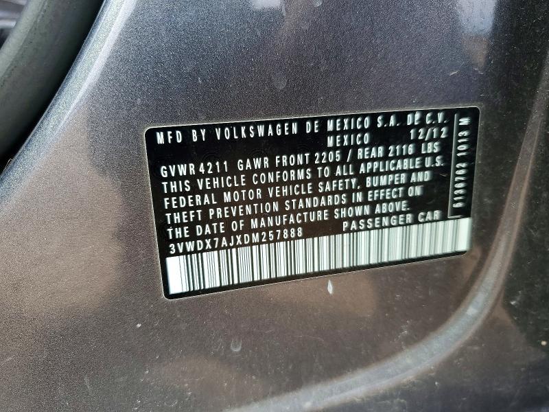 2013 Volkswagen Jetta მანქანა იყიდება აუქციონზე, vin: 3VWDX7AJXDM257888, აუქციონის ნომერი: 48915346