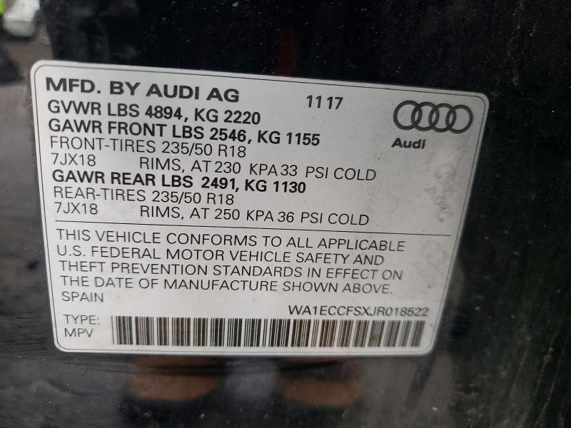 51076676 :رقم المزاد ، WA1ECCFSXJR018522 vin ، 2018 Audi Q3 مزاد بيع