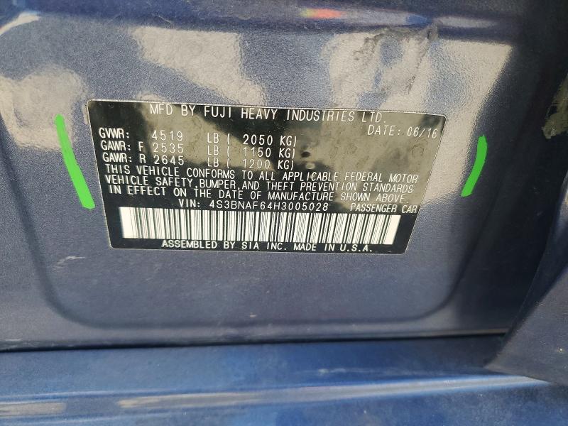 2017 Subaru Legacy მანქანა იყიდება აუქციონზე, vin: 4S3BNAF64H3005028, აუქციონის ნომერი: 50230116
