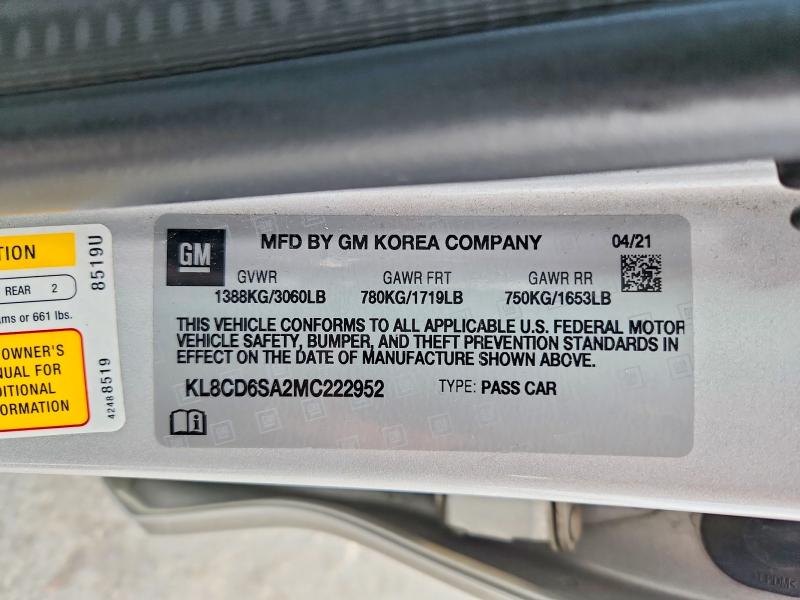 51303936 :رقم المزاد ، KL8CD6SA2MC222952 vin ، 2021 Chevrolet Spark مزاد بيع